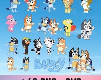Blue Dog Svg Bundle, Blue Dog Family, Blue Dog Birthday Png, Cartoon Puppy SVG Bundle, Blue Dog Print Digital Download, Dog Family Clipart