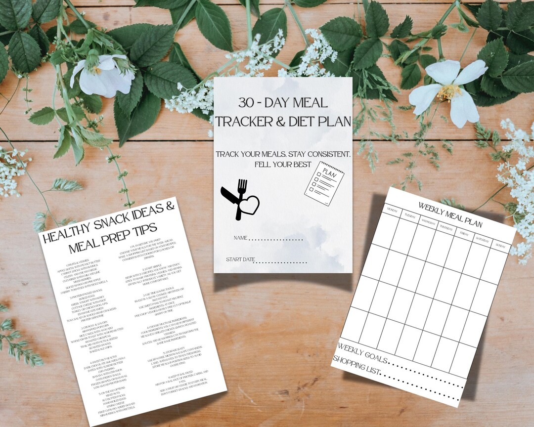 30day Meal Planner and Diet Tracker Printable Wellness Journal PDF