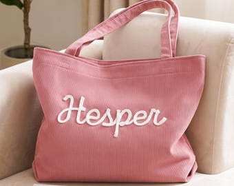 Sacs cabas en velours côtelé personnalisés, sac de voyage personnalisé avec nom, cadeau pour demoiselle d'honneur, cadeau de Noël