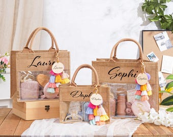 Juego de bolsas de yute personalizadas, bolsas de playa para damas de honor, recuerdo para despedida de soltera, bolsa de regalo, regalos para damas de honor