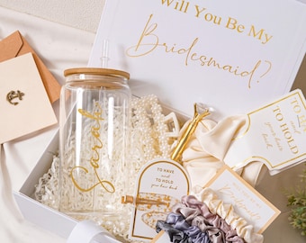 Caja de regalo personalizada para proponer ser dama de honor, set de accesorios para el cabello y vasos personalizados, ¿Quieres ser mi dama de honor?