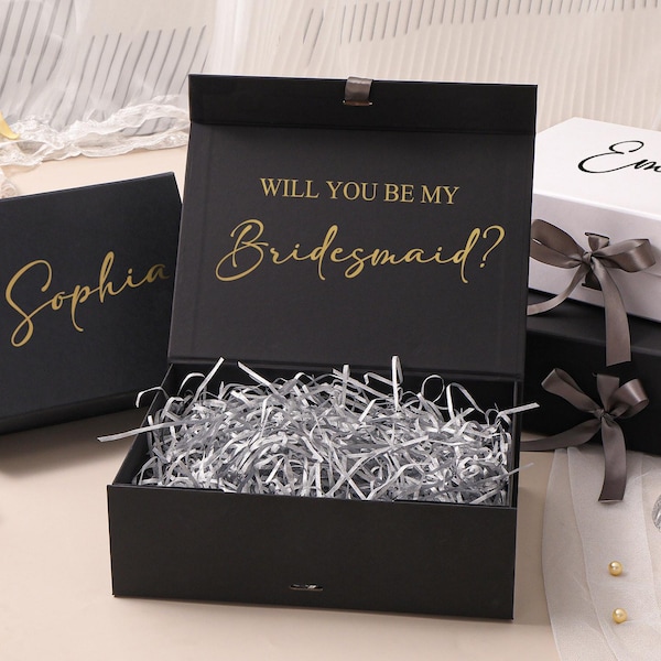 Personalized Bridesmaid Proposal Box,Custom Name Magnetic Ribbon Box,Will You Be My Bridesmaid