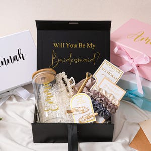 Personalized Bridesmaid Proposal Gift Set,Custom Glass & Hair Accessories Gift Box,Will You Be My Bridesmaid Box Set,Wedding Favors