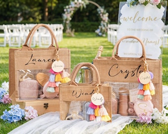 Juego de bolsas de regalo personalizadas, bolsas para damas de honor, regalo de playa, recuerdo para despedida de soltera, bolsa de yute, regalos para damas de honor