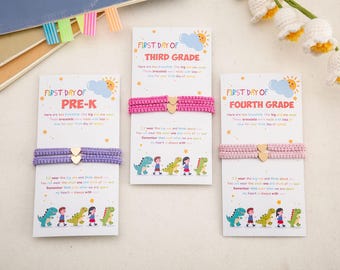 Conjunto de pulseras tejidas con forma de corazón para la vuelta al cole, conjunto de pulseras para mamá e hija, regalo para el primer día de jardín de infancia, regalos para la vuelta al cole, pulsera familiar