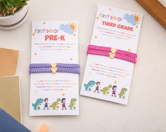 Pulsera de corazón para el primer día de clases, pulseras de cordón para padres e hijos para la vuelta al cole, regalos para el primer día de kínder/primer grado.