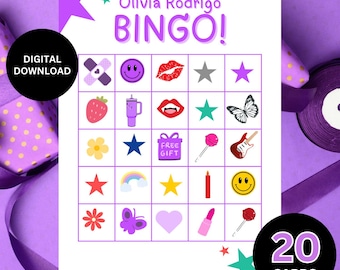 Juego de Bingo de Olivia Rodrigo: 20 Tarjetas de Fiesta Imprimibles (Descarga Digital)
