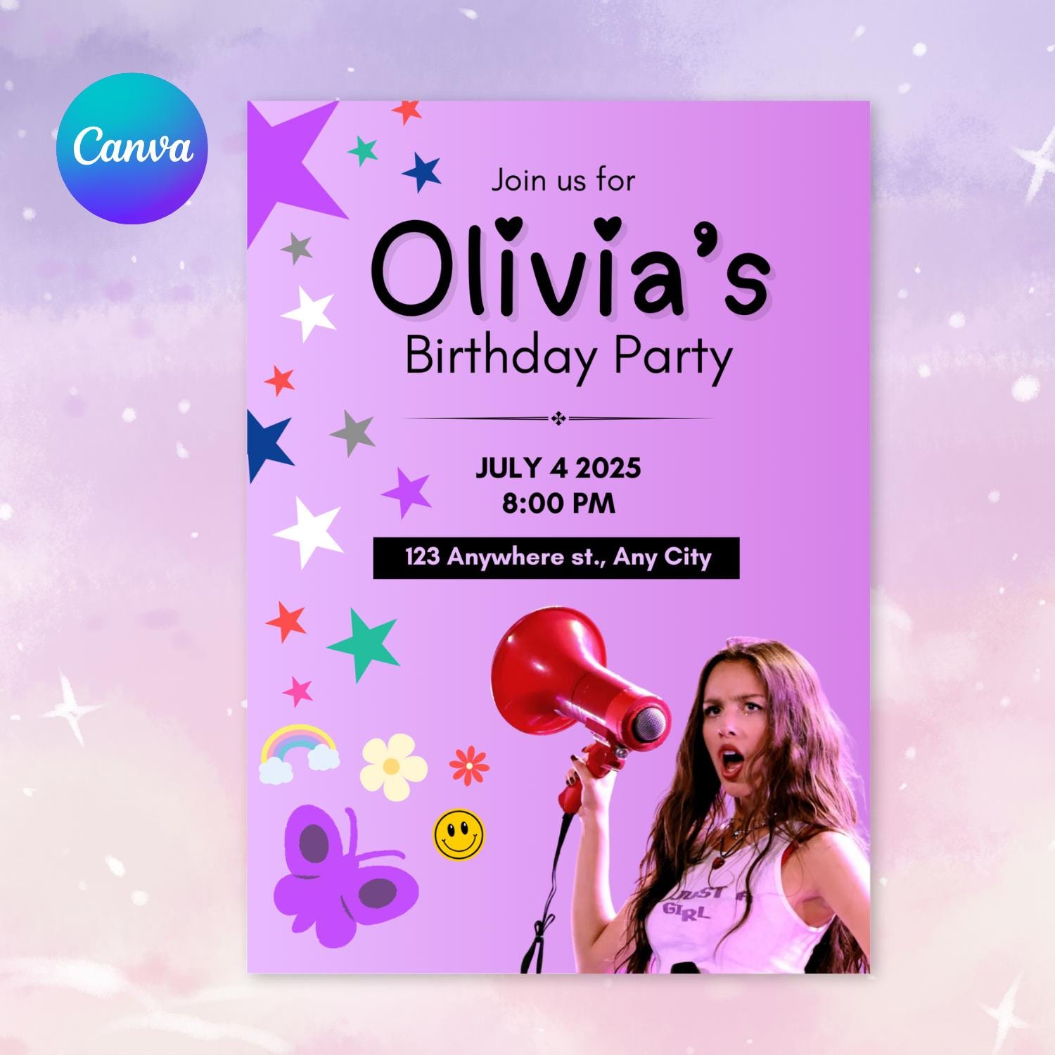 Olivia Rodrigo Birthday Invitation Template: Editable Canva Card ...