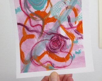 NIEUW: mark making art - kleine kunst - vrolijk - lente zomer lagen - kleur acryl - roze oranje - klein kunstwerk abstract schilderij