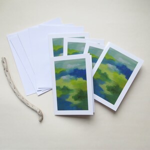 Ensemble de 5 cartes SHADES en vert et bleu - A6 double - enveloppes incluses - carte de vœux - carte abstraite d’art - souhaitant bien bonjour