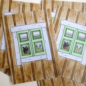 NIEUW: kaart Scandinavië - set van 4 - raam Zweden Finland vakantie - hallo kaart postkaart - snailmail - souvenir - geel huis