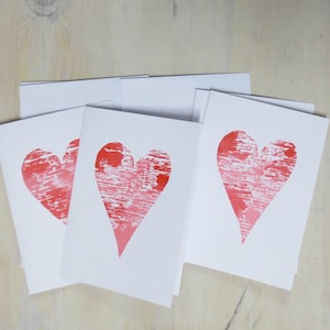 4 Love cards handprinted - heart sending love - spread some love - card A6 double - mothers day - hello friend - valentine - family