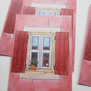 4 cartes Europe du Sud fenêtre de maison terra - lot de 4 - impression - illustration - carte postale - carte souvenir - France - Italie posté vacances