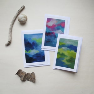 Lot de 15 cartes NUANCES en rose bleu vert- A6 double - enveloppes incluses - carte de voeux - carte d'art abstrait - vœux de bonheur