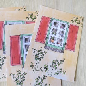 4 carte finestra di casa olandese edera - set di 4 - stampa - illustrazione - cartolina - cartolina ricordo - Paesi Bassi - persiana - vacanza postale