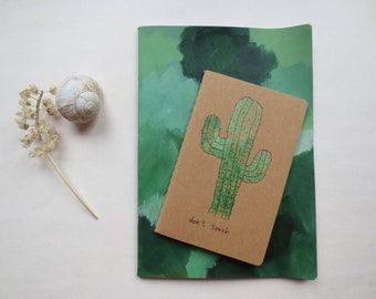 Set of 2 notebooks - handpainted and printed - design by ZIZOlabel - lined - green cactus notebook - self gift