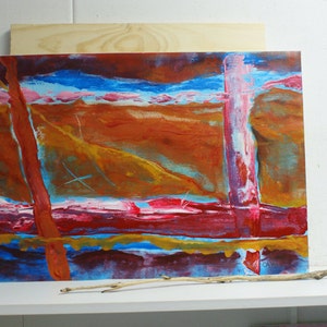 Dynamic abstract painting - Mixed media - acrylics on paper - layers