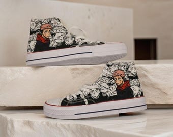 Sneakers alte personalizzate in stile anime, ispirate al JJK