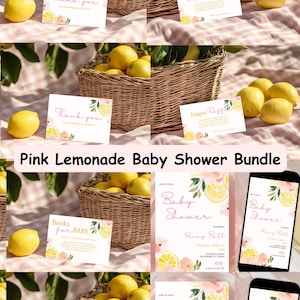 Pink Lemonade Baby Shower Invitation Citrus Baby Girl Invite Editable Summer Baby Shower Template Floral Lemon Baby Invite Bundle Download