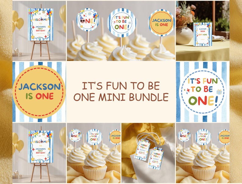 It’s Fun to Be One 1st Birthday Invitation Editable Canva Template Colorful Kids Birthday Invite First Birthday Party Instant Download image 6