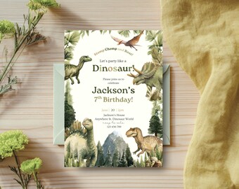 Dinosaur Birthday Invitation Template Editable Dino Invite T-Rex Party Invite Canva Dinosaur Birthday Favors Party Digital Download