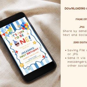 It’s Fun to Be One 1st Birthday Invitation Editable Canva Template Colorful Kids Birthday Invite First Birthday Party Instant Download image 5