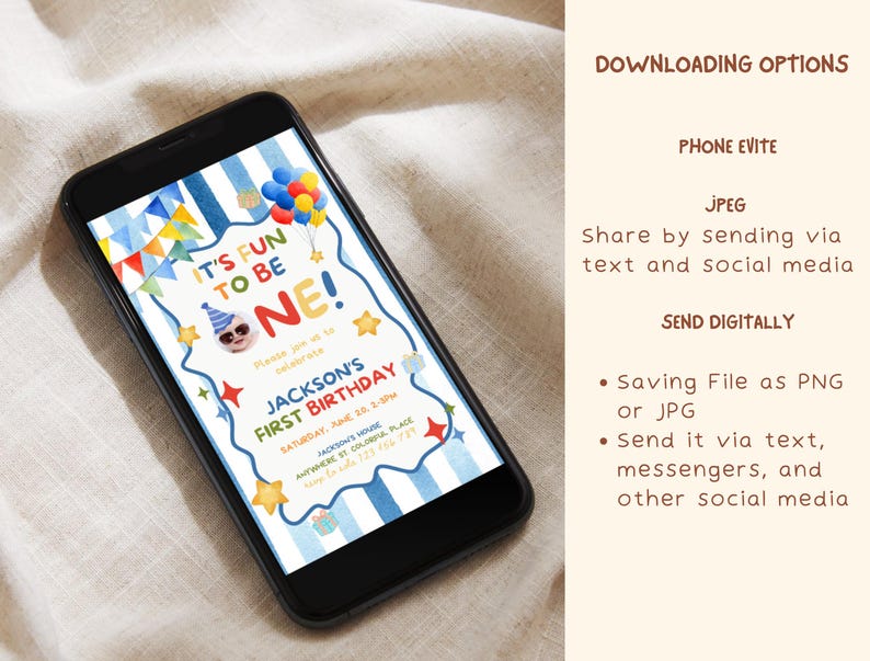 It’s Fun to Be One 1st Birthday Invitation Editable Canva Template Colorful Kids Birthday Invite First Birthday Party Instant Download image 5