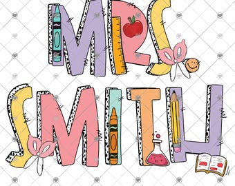 Nome insegnante personalizzato PNG: design personalizzato per maglietta per il ritorno a scuola (download digitale)
