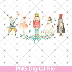 Nutcracker Ballet Christmas PNG,  Watercolor Nutcracker Clipart, Cute Holiday Digital Download, Coquette Christmas Mouse Ballerina Design