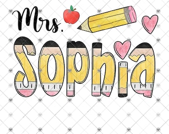Custom Teacher Name PNG: Pencil Alphabet Clipart, Back to School Gift (Digital Download