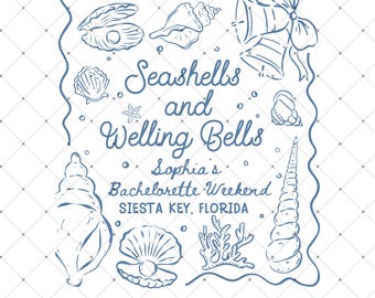 Custom Beach Bachelorette PNG, Seashells and Wedding Bells Digital Download, Coastal Bridal Party Shirt Design, Custom Bachelorette Trip