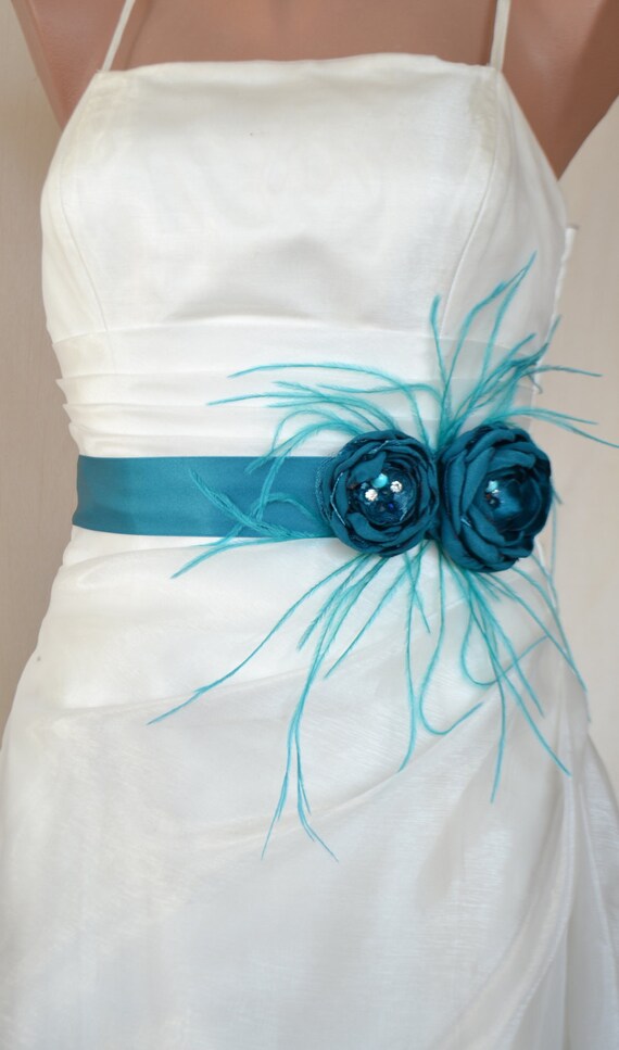 Bridal Belt Teal Bridal Sash Floral Bridal Belt Sash Belt Etsy