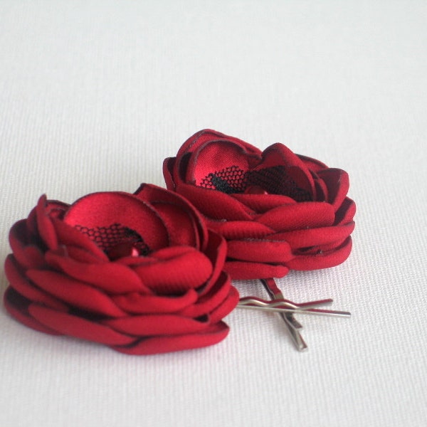 Red Rose Flowers Bobby Pins