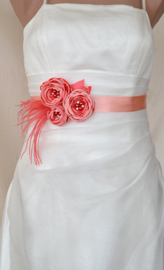 Items similar to Bridal belt, Coral Bridal sash, Floral Bridal Belt