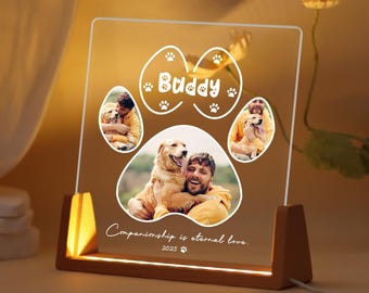 Personalized Dog Night Light, Pet Photo LED Night Light, Custom Paw Print Night Light, Pet Memorial Night Lamp, Gift for Pet Lovers