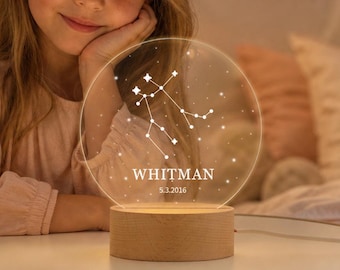 Personalized Constellation Night Light, Custom Name Date Zodiac LED Lamp, Acrylic Star Sign Decor, Astrology Birthday Gift, Celestial Decor
