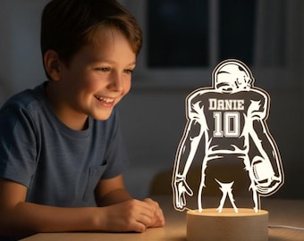 American Football Spieler Nachtlicht, Sport Thema dekoratives Licht, Football Boy Rainbow & Warme LED-Nachtlicht, Geschenk für Sportbegeisterte