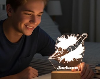 Schwimmerfigur Nachtlicht, Freestyle Schwimmen Silhouette Dekoratives Licht, Rainbow & Warm LED Sportthema Lampe, Geschenk für Schwimmbegeisterte