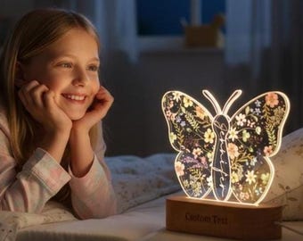 Schmetterlings-Thema Blumennachtlicht, dekoratives Nachtlicht des Naturthemas, LED Warmregenbogen-Nachtlicht, Schmetterlings-förmiges Lichtgeschenk für Mädchen