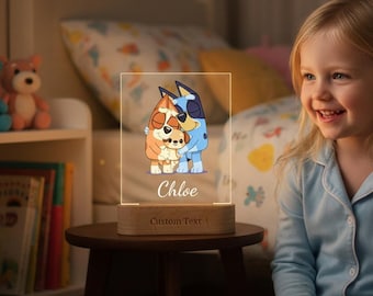 Bluey Familien-Nachtlicht, Cartoon-Charakter-Nachtlicht, niedliches Tier-LED-Nachtlicht, personalisiertes Nachtlicht, Familien-Liebes-Geschenk für Kinder