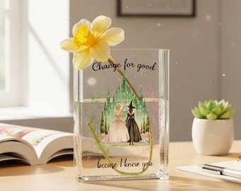 Prinzessin und Hexe Personalisierte Acryl-Büchervase, Märchenvase mit individuellem Namen, Literatur/Bücherregal-Dekor, Bücherwurm-Geschenk für Buchliebhaber