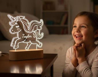 Niedliches Cartoon-Einhorn-Silhouette-Nachtlicht, Line-Art-Flügel-dekoratives Nachtlicht, LED-Warmregenbogen-Nachtlicht, Einhorn-Themageschenk für Mädchen