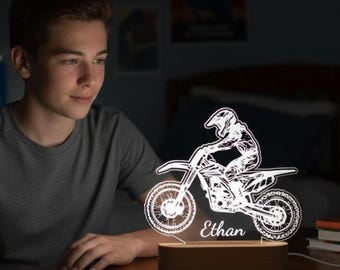 Off-Road-Motorrad-Design-Nachtlicht, dekoratives Licht des Motorradfahrers, LED-Warm- und Regenbogen-Nachtlicht, Geschenk für Motorrad-Enthusiasten