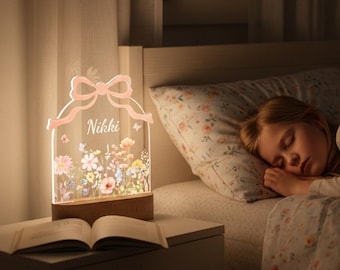 Blumenglas-Nachtlicht, dekoratives Nachtlicht mit Aquarellblumen, LED Warm& Rainbow-Nachtlicht, Wildblume mit Bogengeschenk für Blumenliebhaber