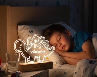 Cartoon Triceratops Nachtlicht, Dekoratives Nachtlicht mit Dinosaurier, personalisiertes Nachtlicht, Line-Art Dinosaurier Geburtstagsgeschenk für Kinder
