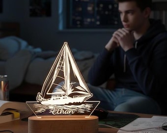 Luce notturna decorativa a forma di barca a vela, luce notturna decorativa a forma di barca a vela, luce notturna a LED calda e arcobaleno, regalo per gli appassionati di vela