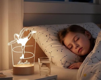 Eiskunstlauf-Mädchen-Design-Nachtlicht, ästhetisches Line-Art-Licht, Regenbogen-warmes LED-personalisiertes Nachtlicht, Geschenk für Eislauf-Enthusiasten