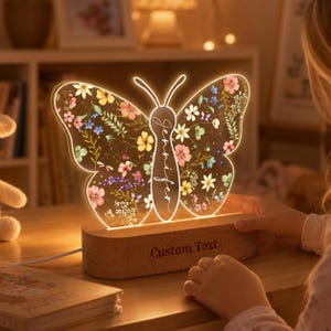 Butterfly Theme Floral Night Light, Nature Theme Decorative Night Light, LED Warm&Rainbow Night Light, Butterfly-Shaped Light Gift For Girls