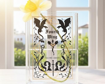 Vierter Flügel Personalisierte Acryl-Büchervase, Fantasy-Drachenvase mit individuellem Namen, Literatur/Bücherregal-Dekor, Bücherwurm-Geschenk für Buchliebhaber