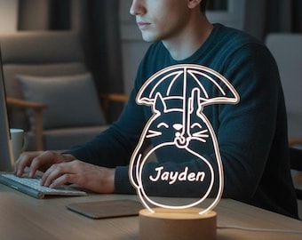 Lampka nocna Totoro z parasolem, dekoracyjna lampa z kreskówkową grafiką, tęczowa i ciepła lampka nocna LED, prezent z motywem Studio Ghibli dla miłośników Totoro
